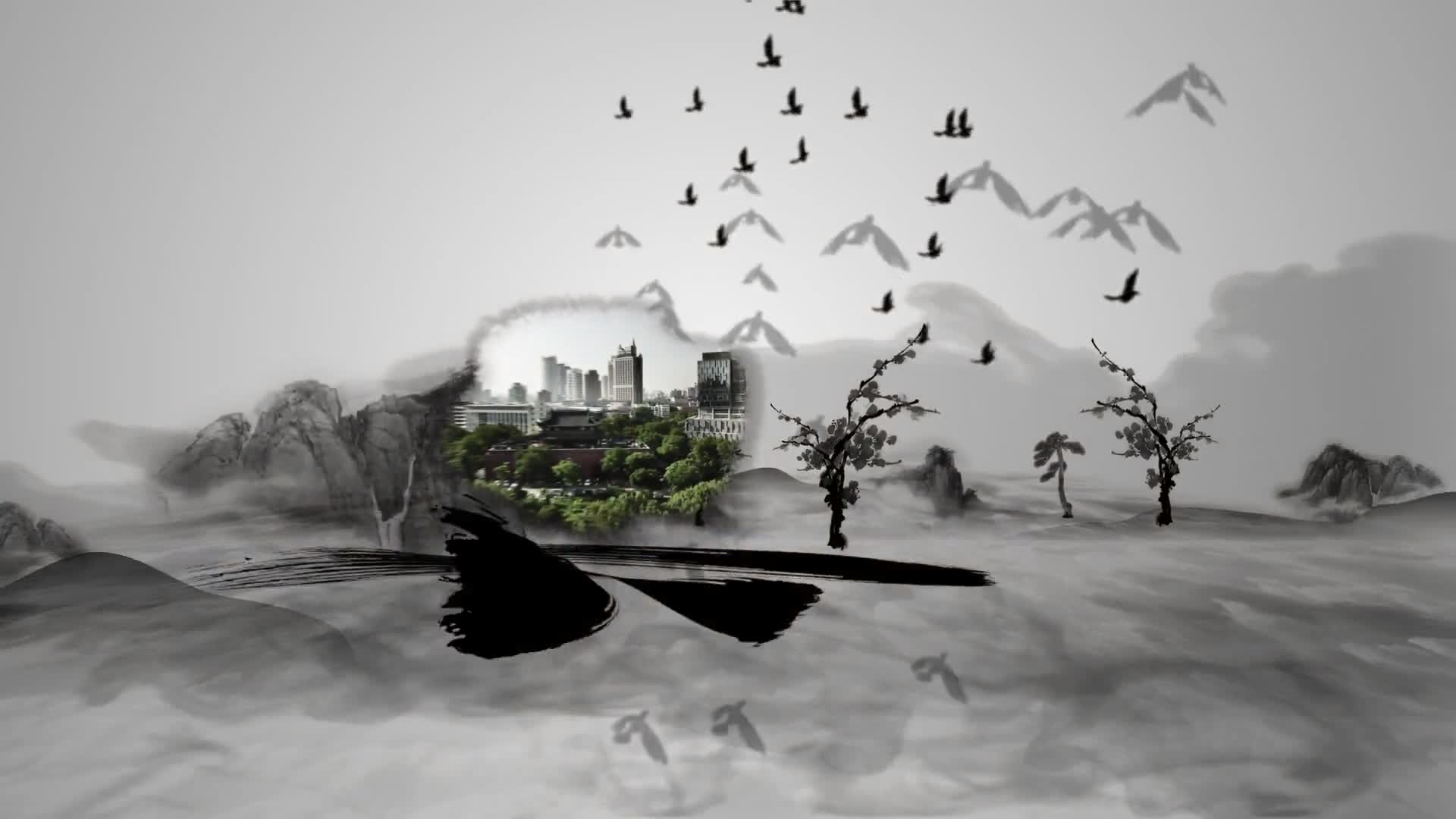 大气中国风水墨效果文字图片转场文化古都城市开场揭示宣传片头 AE模板 6.12