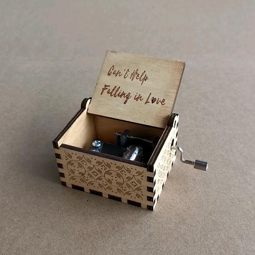 Vintage Wooden Hand Crank Music Box Cant Help Falling In Love For