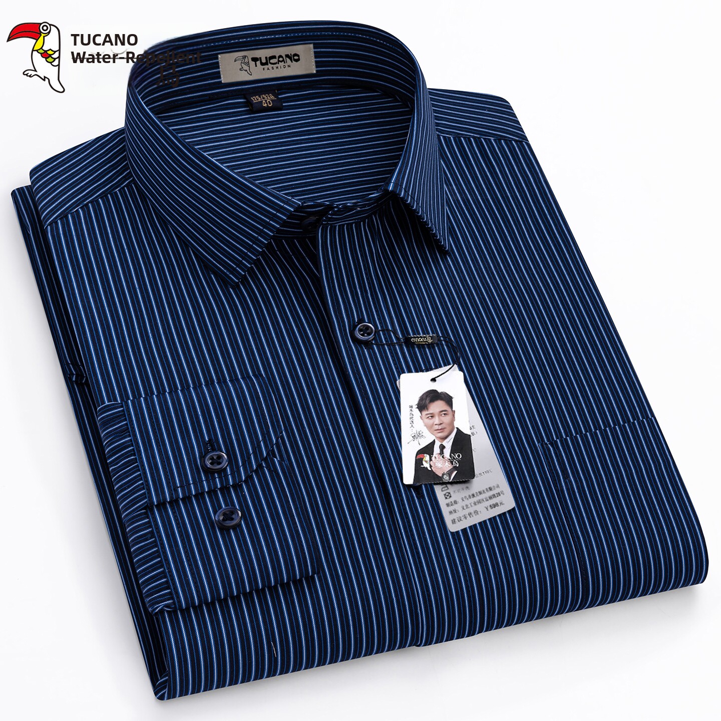 Woodpecker Striped Shirt Men's Long-Sleeved Workwear Business Non-Iron Dress Shirt Formal Wedding Suit Groomsmen Short-Sleeved Shirt