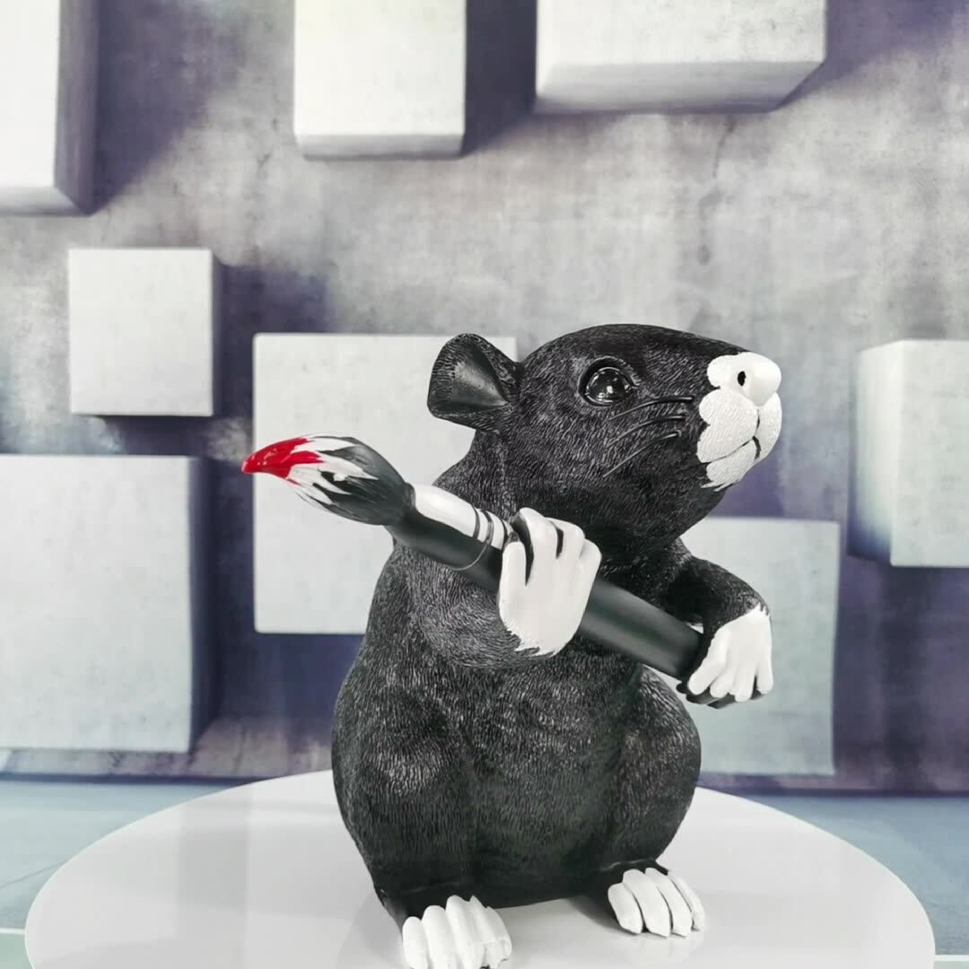Modern Art Banksy Love Rat Street Art Black and White Rat Statue