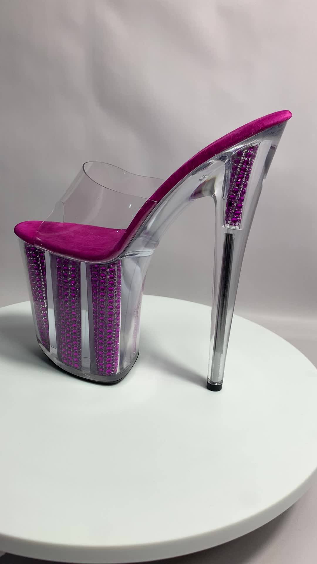 20cm Super High Heels Club Stiletto With Full Clear Crystal Dress