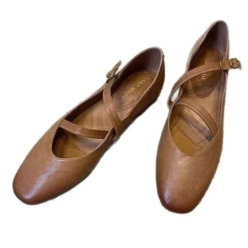 Retro autumn universal Mary Jane shoes made of soft leather flat