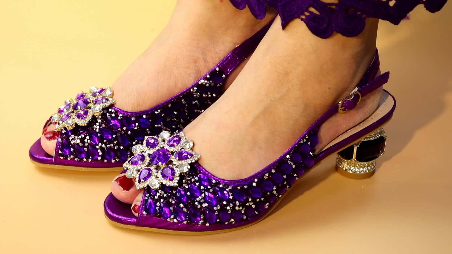 New Arrival Fuchsia African Sandals Shoes Matching Bag Set 2019 Lady's 6.5cm High Heels Shoes