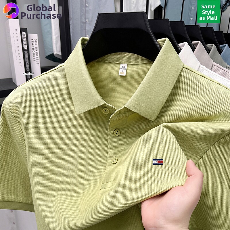 Authentic Jakes Tommy Men's Short-Sleeved Polo Shirt, Summer Cool-Feeling Business Casual Lapel High-End Cotton T-Shirt