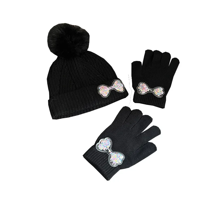 Children's Hat Wool Hat Autumn and Winter Girls Fur Ball Warm Ear Protection Knitted Pullover Hat Gloves Cross-border Foreign Trade