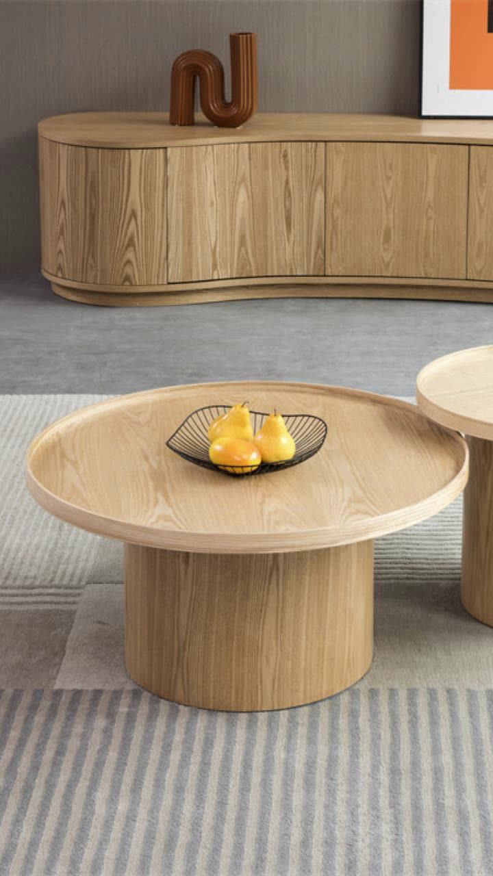 Japandi Luxury Wooden Living Room Center Table Tv Unit Ash Veneer Wood Custom Made