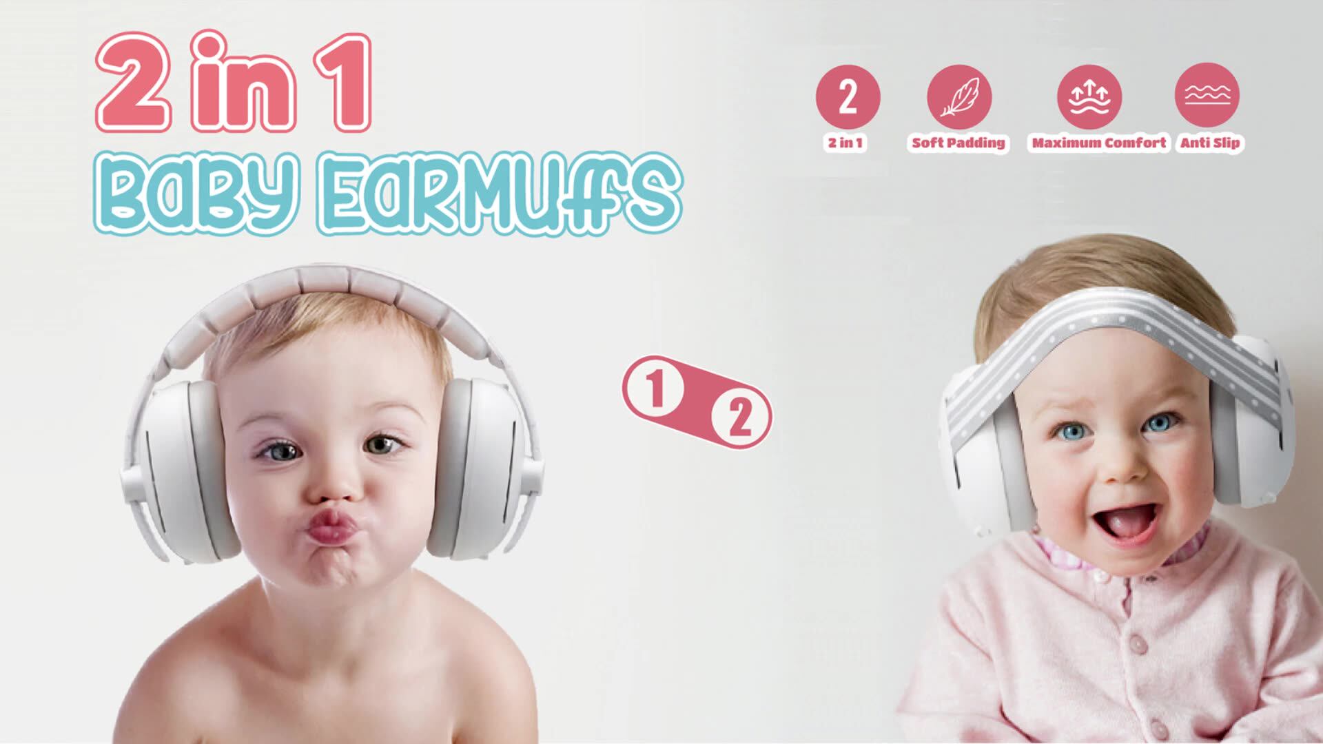 2024 Hot Sale 2 In 1 Baby Earmuffs Protection Ear Muff 04 Years Kids