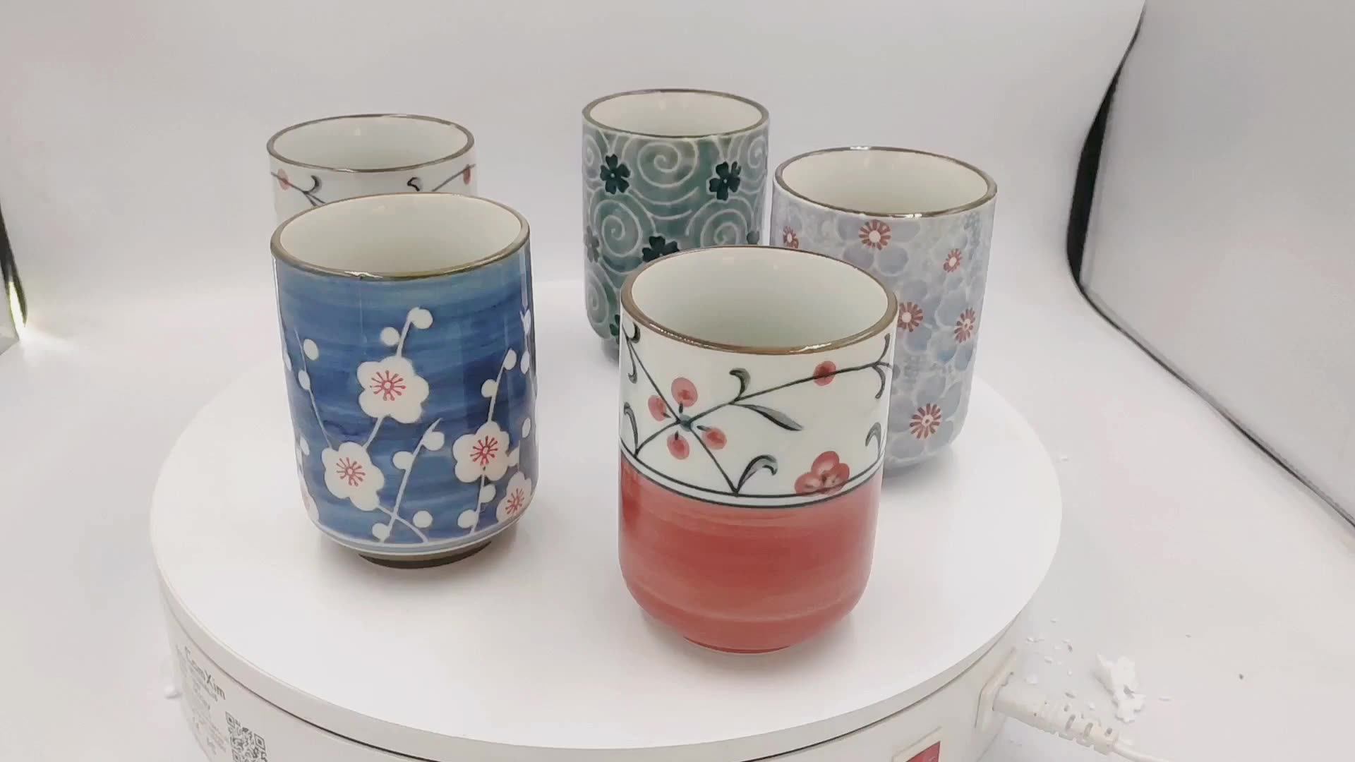 Japanese Style Cup Hand Painted Floral Porcelain Tea Cup Without Handle