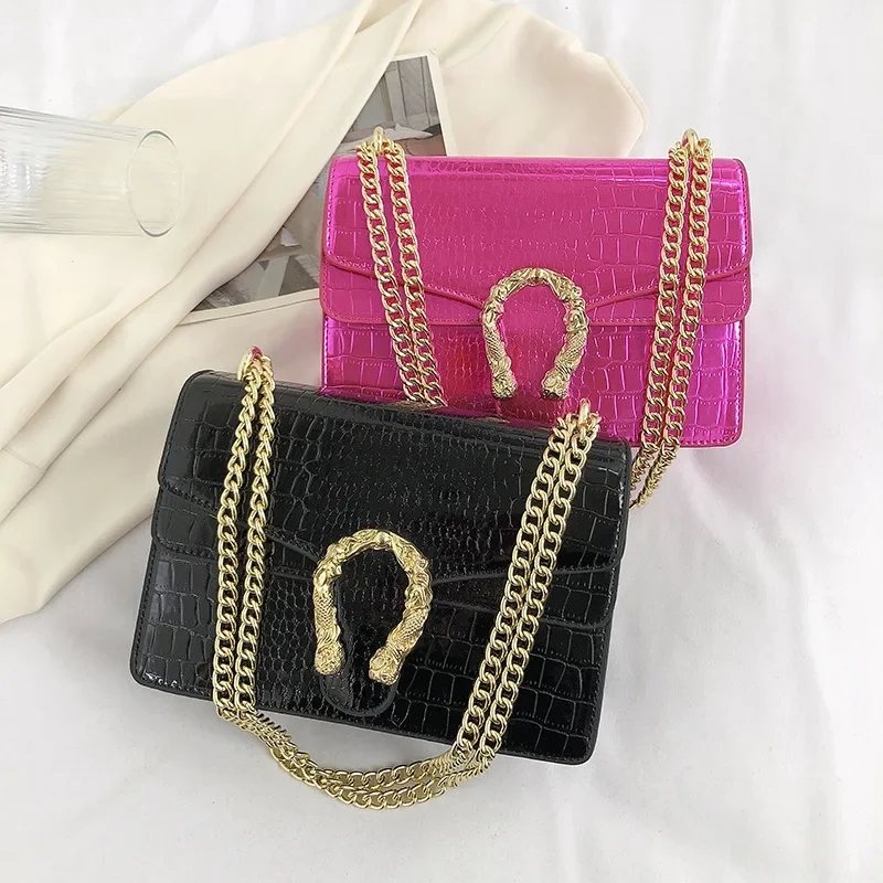 2023 New Crocodile Style Women's Bag European and American Simple Chain Bag Crossbody Shoulder Bag Popular High-end Sense Bag for Women