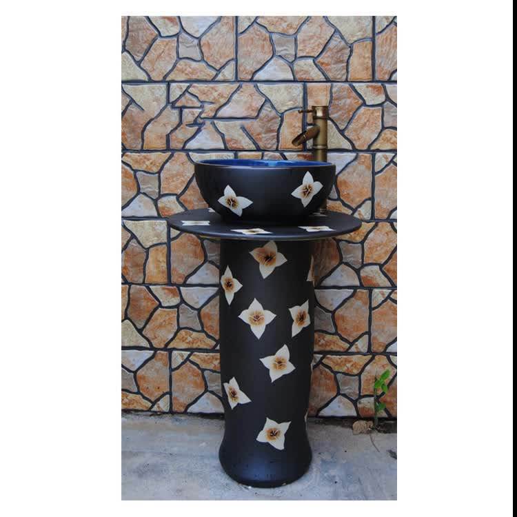 Hotel Luxury Pedestal Free Standing Sink Round Ceramic Bathroom Smart