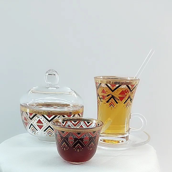 Royal Turkish Tea Glass Cups Arabic Tea Cup Set Gift Packing Tea Glass