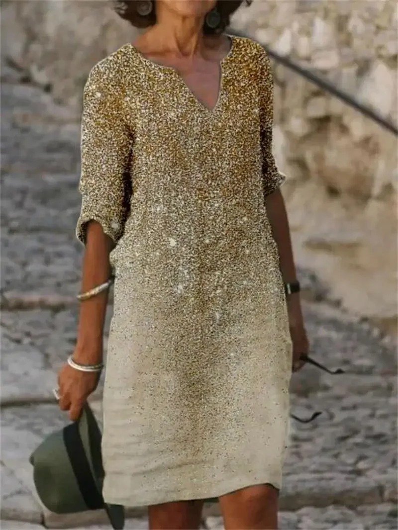 2025 new European and American wish AliExpress ebay Amazon women's seven-point sleeve retro style long dress