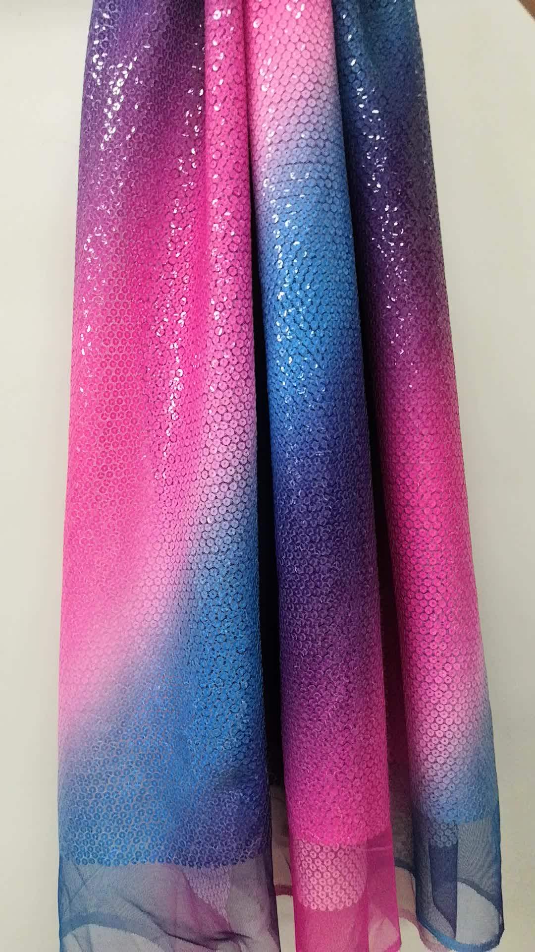 D783a Classic Hexagonal Tulle Allover 5mm Sequins Embroidery Ombre