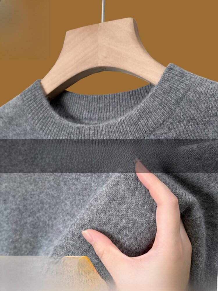 Woodpecker 100% Wool Sweater for Men, New Winter Round Neck Loose Sweater, Thickened and Warm Knitted Cashmere Base Layer