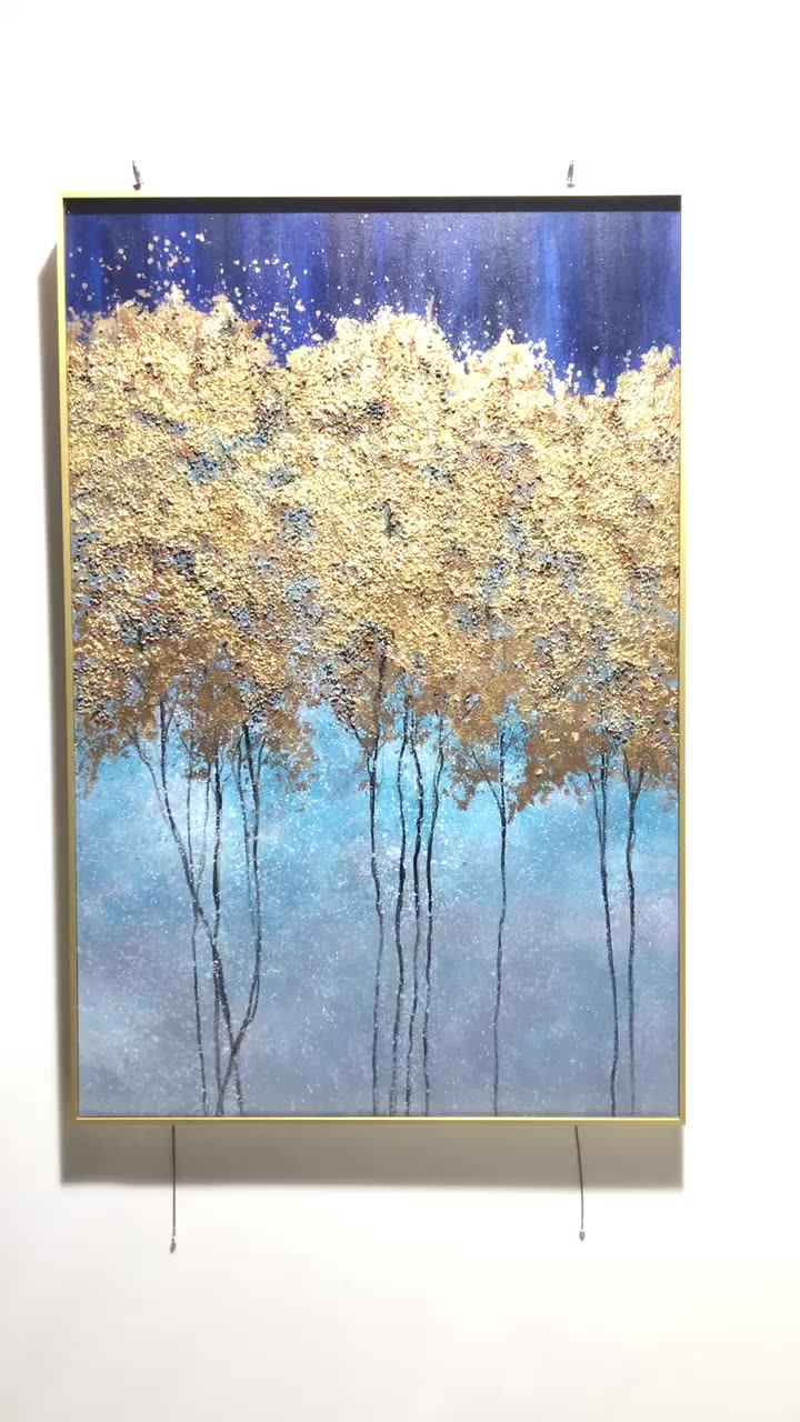 Modern Luxury Gold Blue Large Porch Home Canvas Wall Art Deco Oil