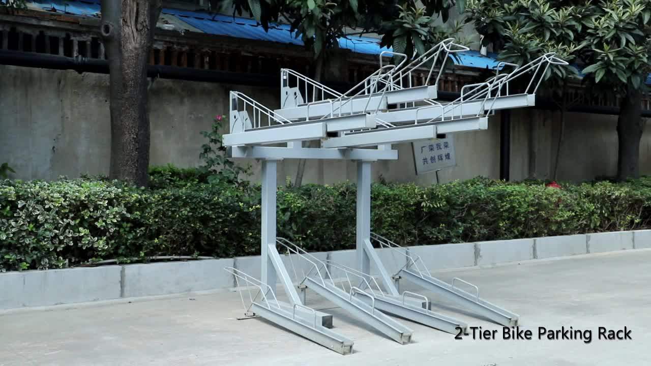 Silver Bike Rack Double Tier Quad Hi Density Public Two Tiered