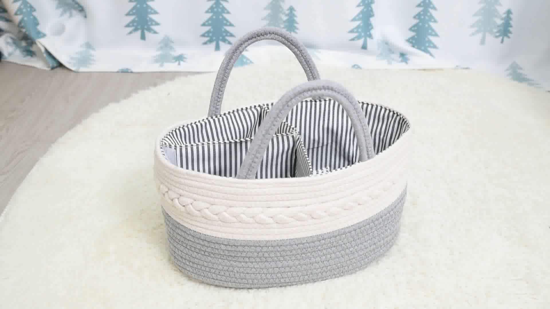 Qjmax Diaper Caddy Organizer Portable Cotton Rope Diaper Bag With Divider And Changing Pad Baby