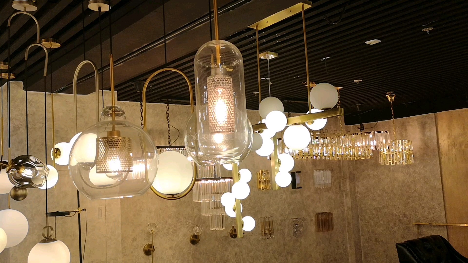 A Small Decorative Retractable Chain Beveled Glass Rectangular Ceiling