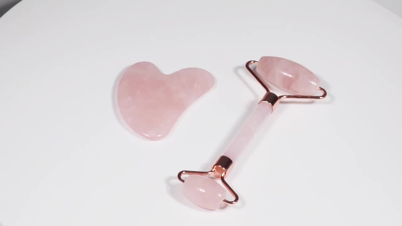 In Stock! Handheld Pink Rose Quartz Jade Crystal Roller With Gua Sha