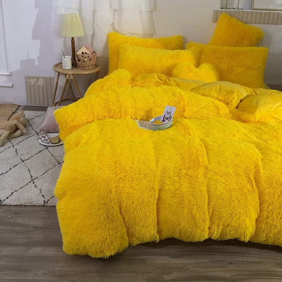 New Yellow Luxury Plush Shaggy Ultra Soft Crystal Velvet Duvet Cover