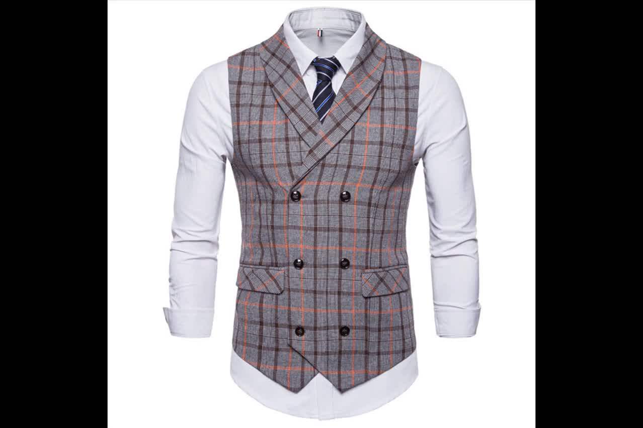 Amazon Fancy Doublebreasted Tweed Men Plaids Waistcoat Vest Buy Mens