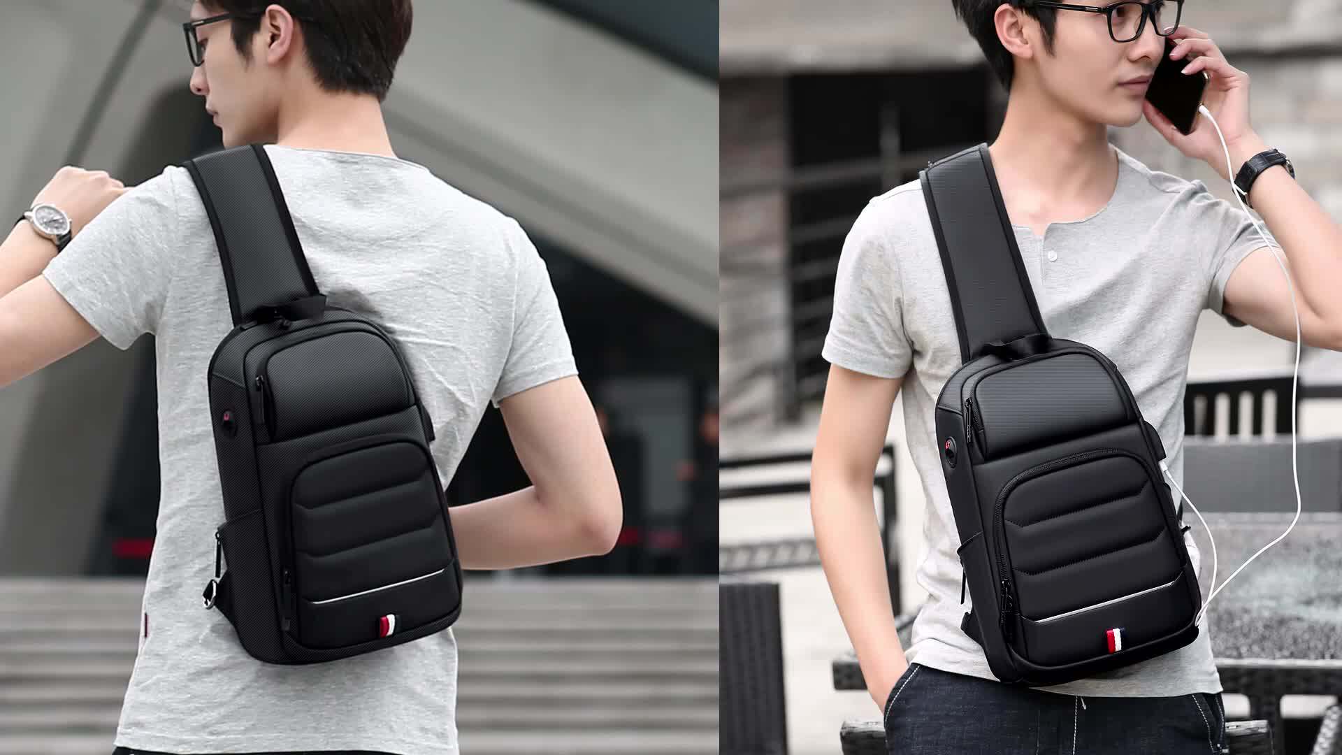 Fenruien Messenger Bags For Men Waterproof Usb Charging Chest Bags Mini