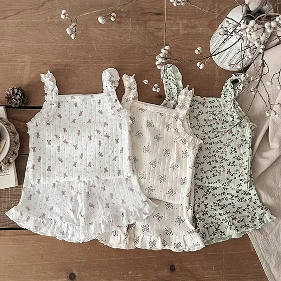 2025 Summer Children's Home Clothes Girls' Pajamas suit Cute Girls' Camisole suit Baby Clothes