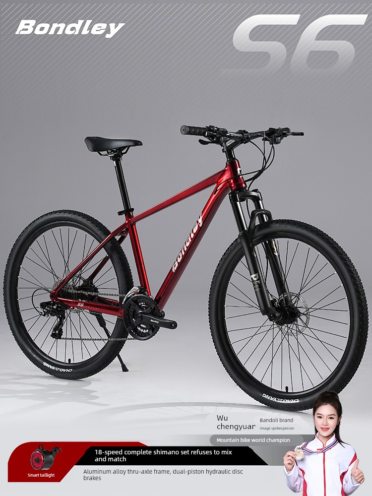 Bondley Cheetah S6-X Aluminum Alloy Thru-Axle Mountain Bike for Adults, Men and Women, Oil Brake, 18-Speed Off-Road Bicycle