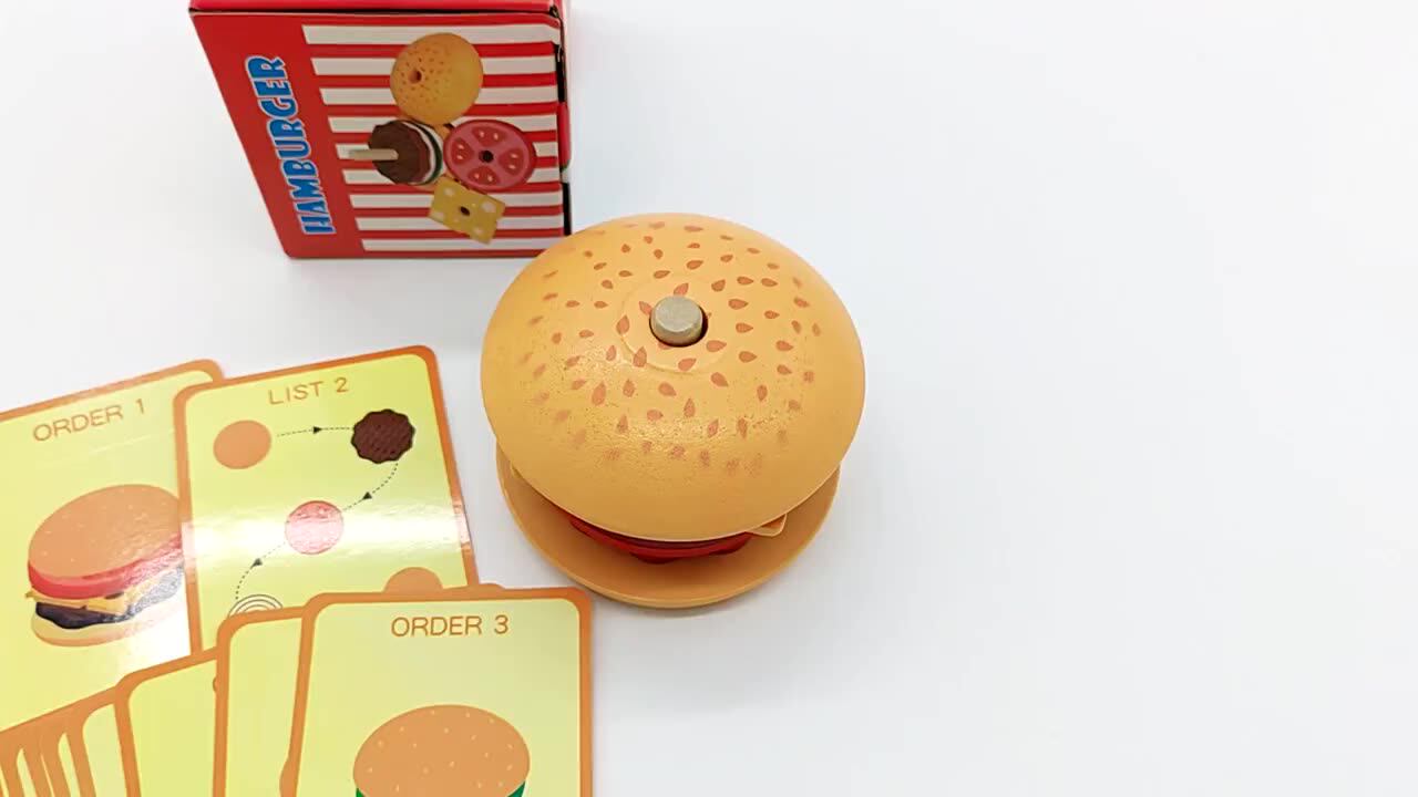 Children Playing Tasty Sandwich Stacking Game Wooden Simulation Food