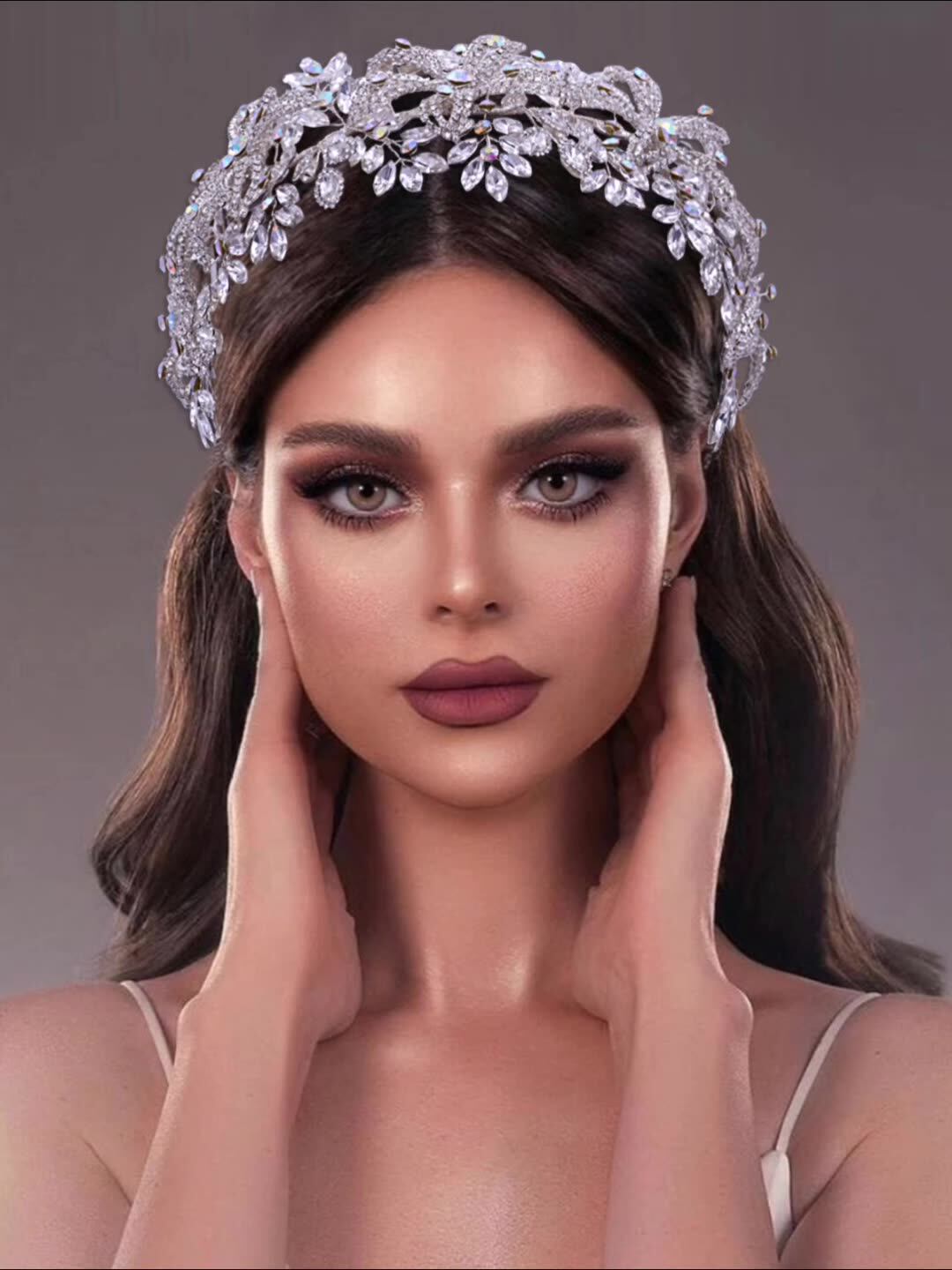 Tiara Di Cristallo Plateada - Corona Elegante Da Principessa Per Donne E Bambine
