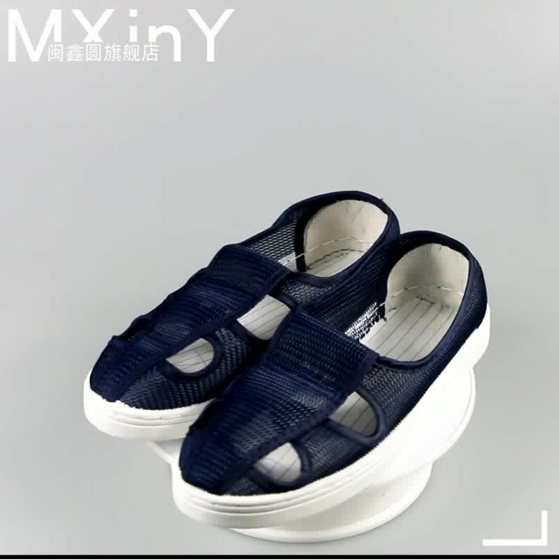Minxin giày mùa hè chống tĩnh điện hoàn toàn thoáng khí giày lưới màu xanh lam bốn lỗ phòng sạch giày bảo hộ lao động nam và nữ 