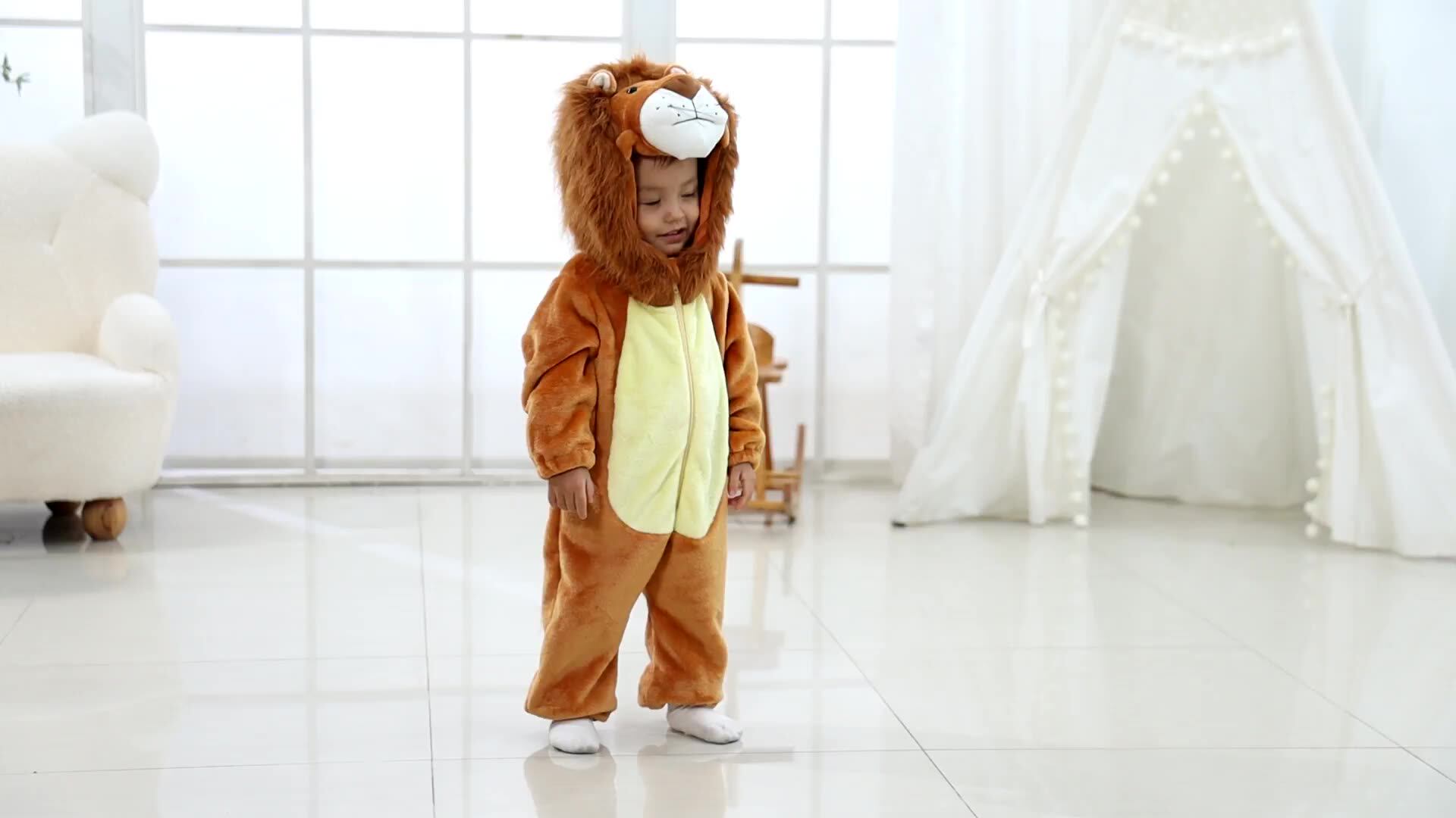 Flannel Lion Costume Baby Cartoon Animal Rompers Kids Onesie Baby