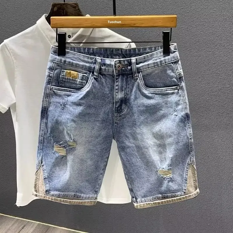 Retro Nostalgic Japanese Rapped Denim Shorts Men's Summer Fashionable Straight Casual Trendy Brand Five-point Pants Middle Pants