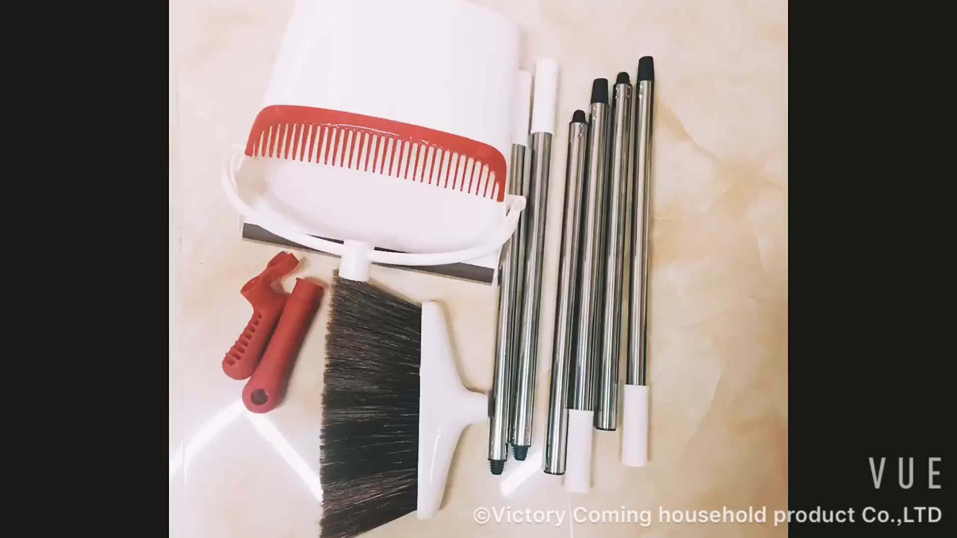Extended Broom And Dustpan Set Long Handle Rotatable Self Cleaning