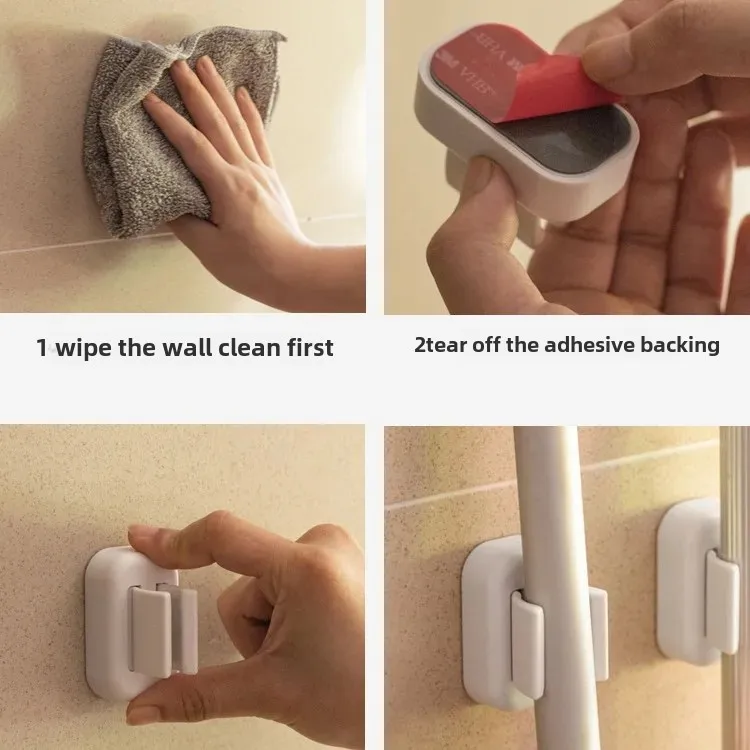 Mop Rack Punch-free Mop Hook Wall-hanging Toilet Strong Adhesive Card Holder Broom Mop Clip Fixing Frame Buckle
