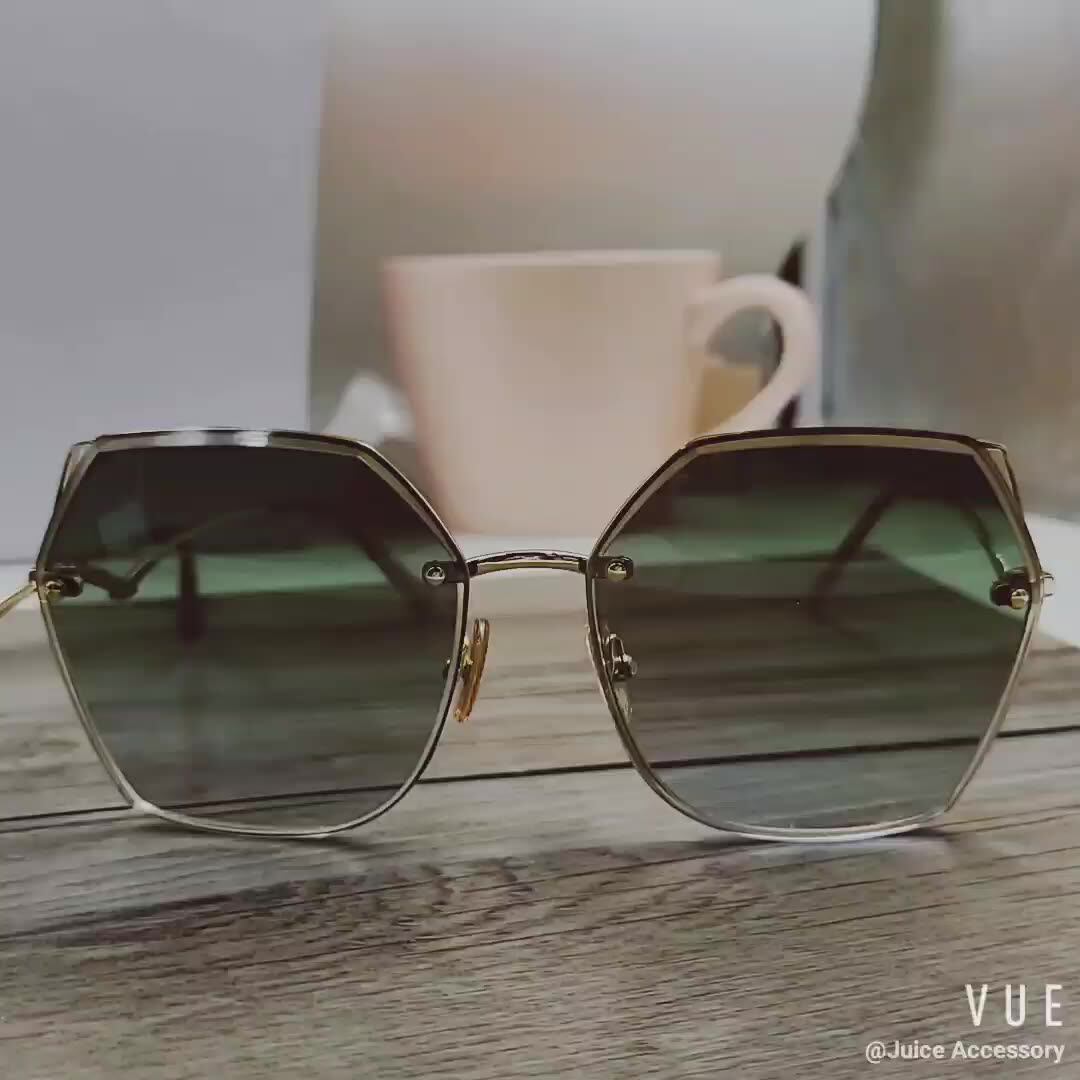 Fashion Oversized Rimless Polarized Sunglasses Women Diamond Cutting