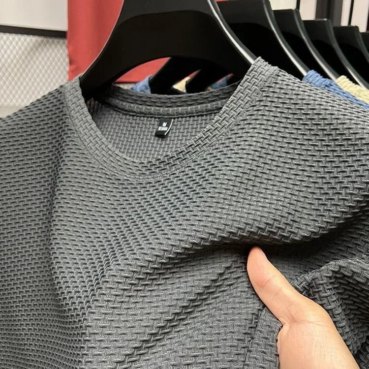 Source factory thin bamboo node ice silk T-shirt men's short-sleeved summer elastic slimming comfortable cool feeling casual shirt 