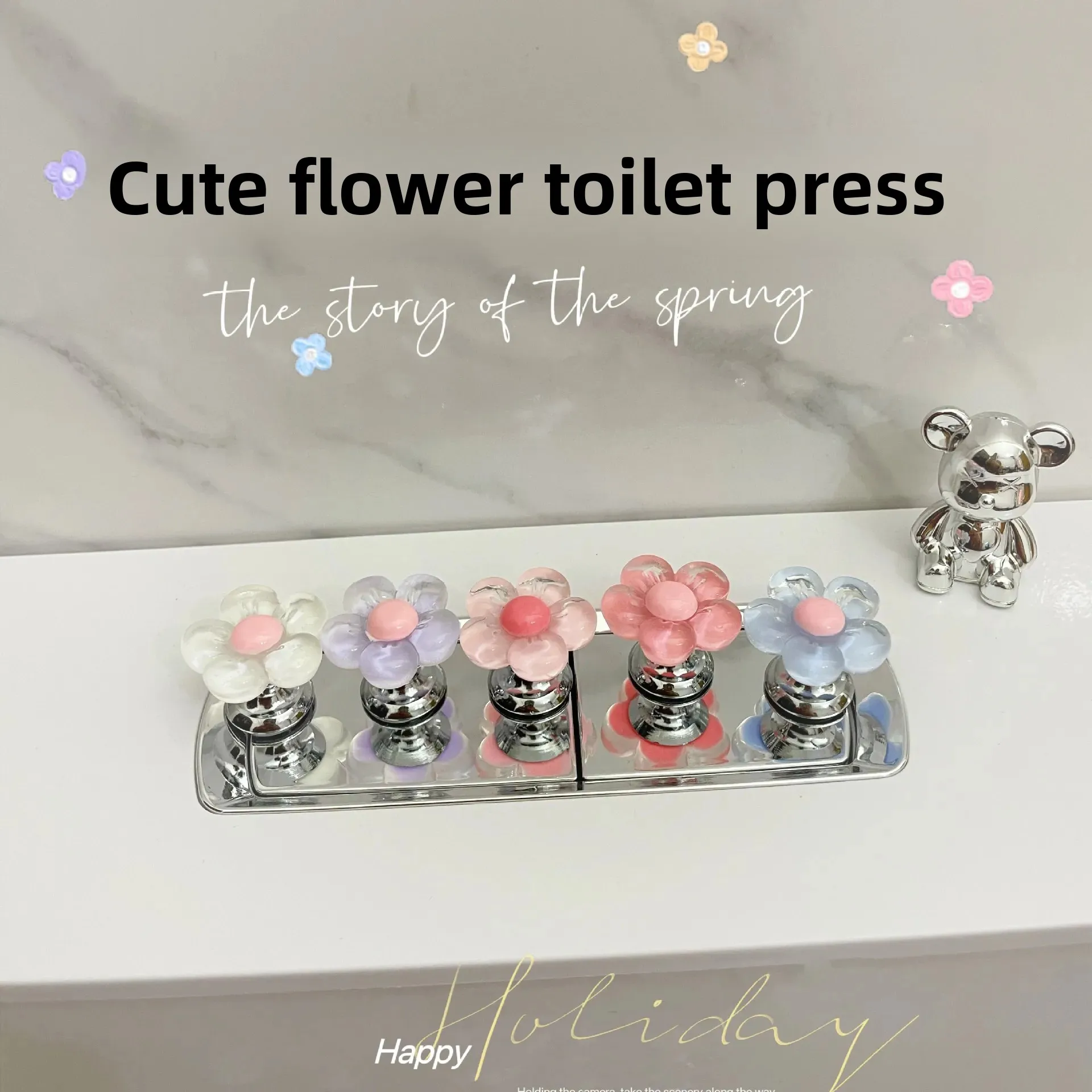 Shake Tone Same Flower Toilet Press Button Long Nail Manicure Special Toilet Water Tank Button Toilet Sticker