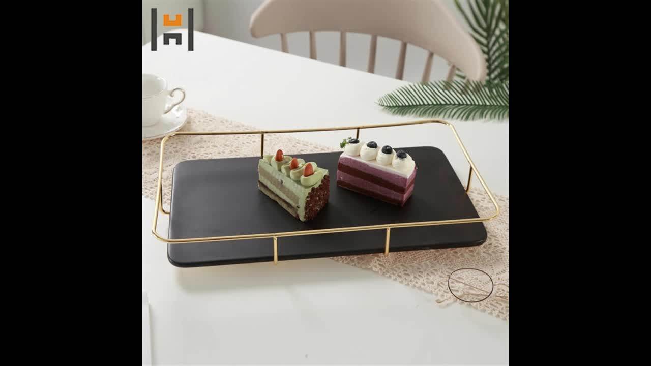 Rectangular Black Serving Tray With Gold Finish Handles Buy Marble