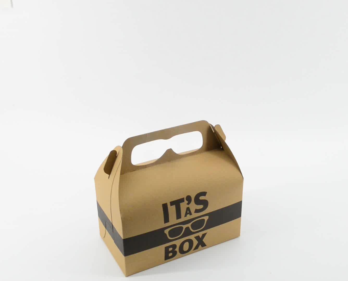 Foldable Bento Cardboard Box Carry Handle Cake Food Packaging Brown