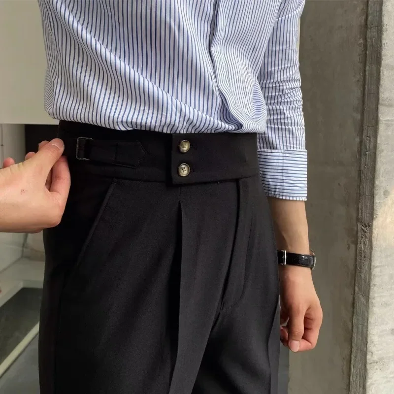 Naples Retro Pendant Pants Men's British Business Casual Slim-fit Solid Color Trousers Fashion All-match Trendy