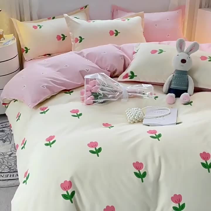 Home Bedding Set 100 Cotton Bed Sheet Set Washed Cotton 4piece Set