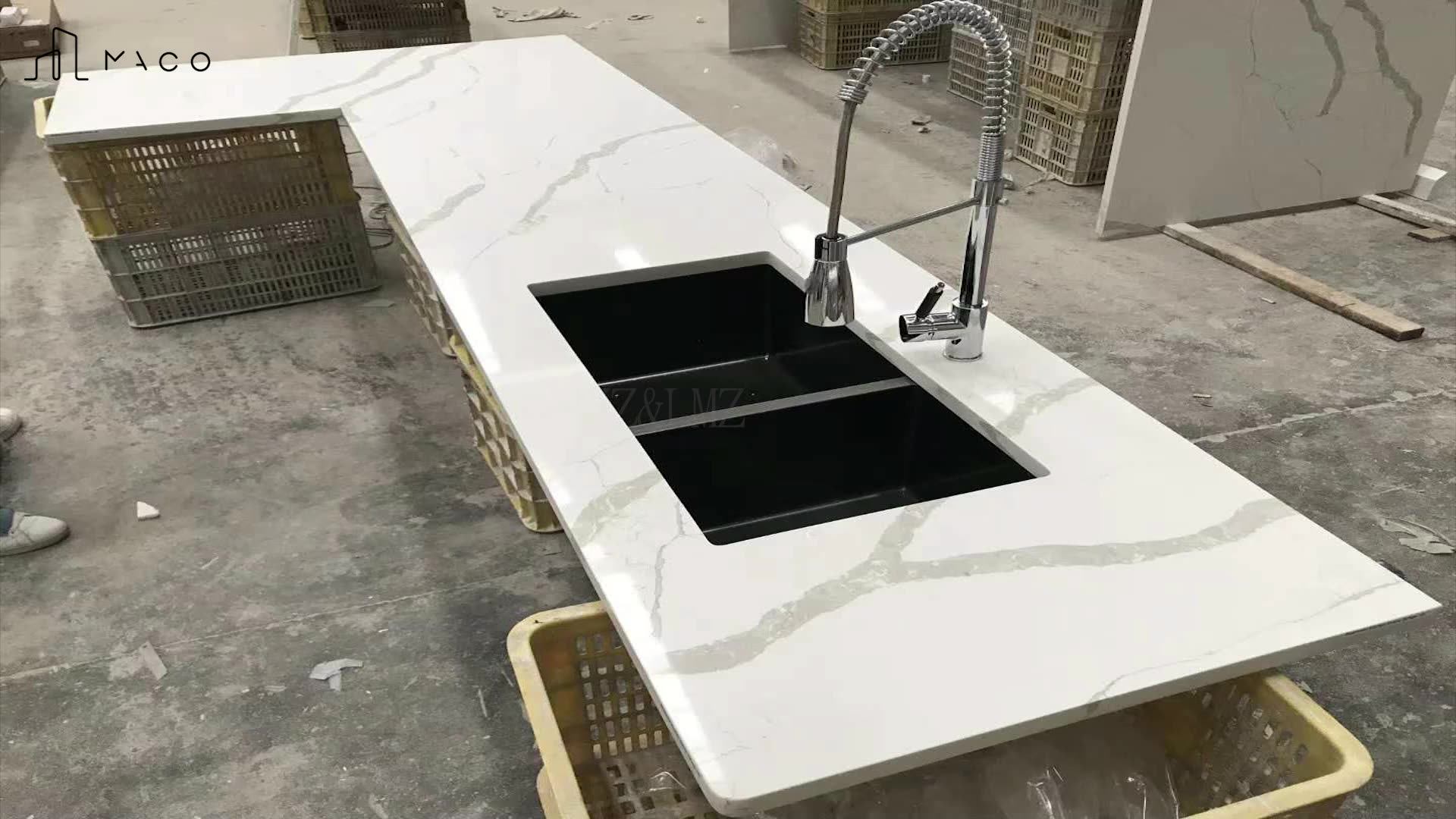Custom Modern Portable Grey Granite Cream White Marble Calacatta Island
