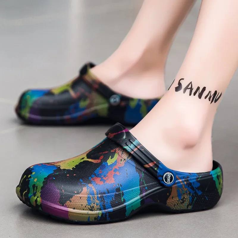 Cross-border Hole Shoes Men's Summer Baotou Printed Beach Sandals Men's Sports Outwear Home Beach Slippers Wholesale