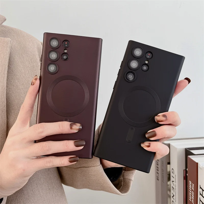 Magsafe Is Suitable for Samsung S24 Mobile Phone Case, Magnetic Suction S24S23Plus Lens Film + All-Inclusive Anti-Fall Light Luxury Style