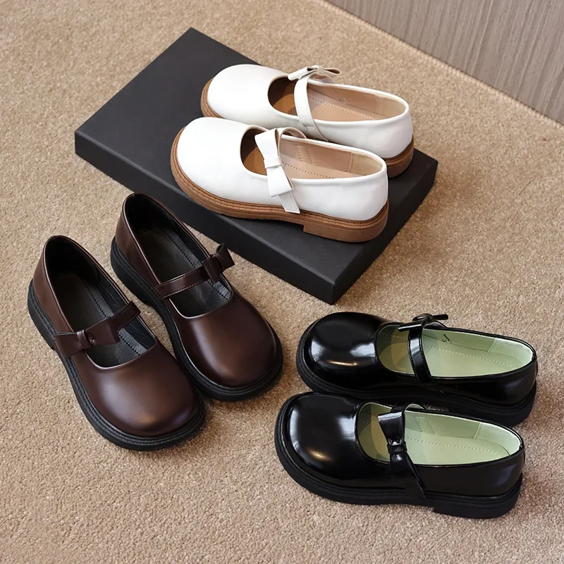 Children's Princess Shoes 2025 Spring New Black Mary Jane Shoes Preppy Student Small Leather Shoes for Middle-Aged and Older Girls
