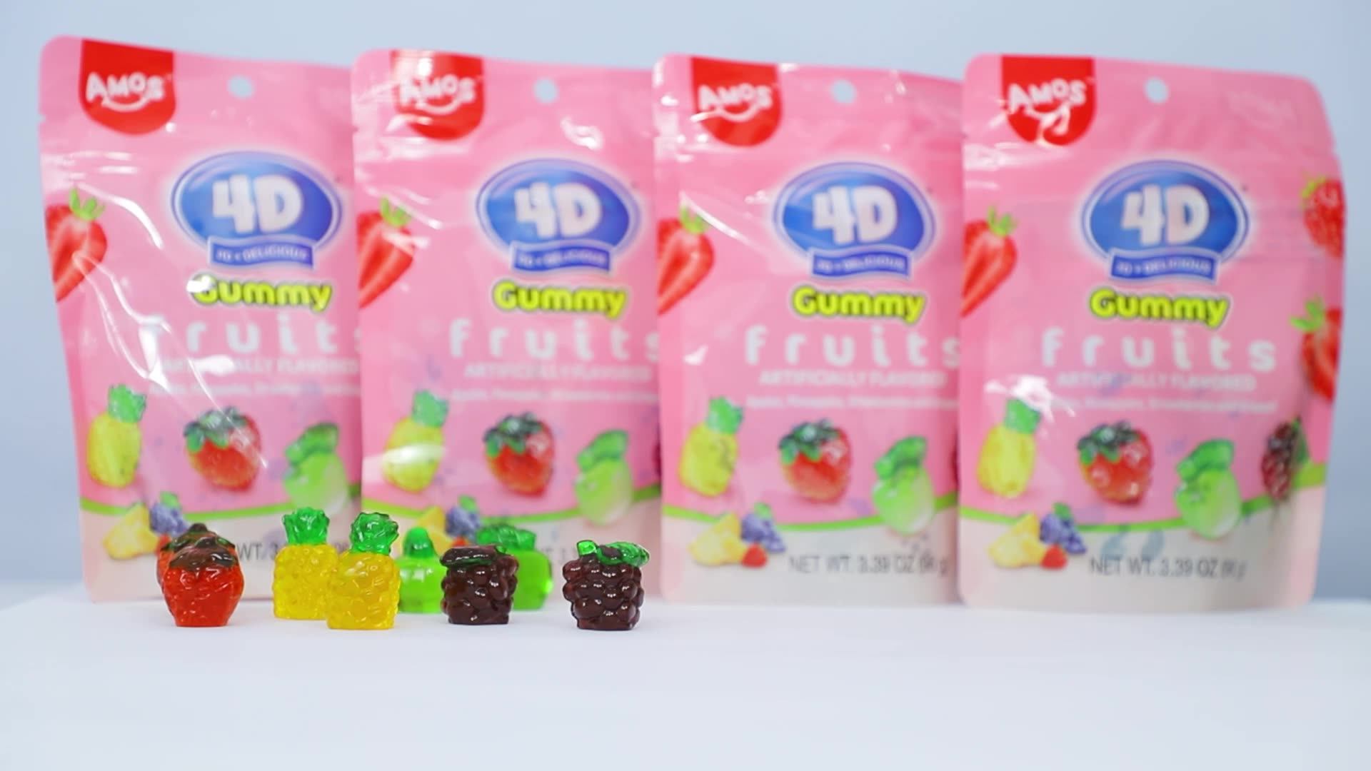 Wholesale Amos 4d Colorful Gummy Candy 3d Fruit Shaped Gummies