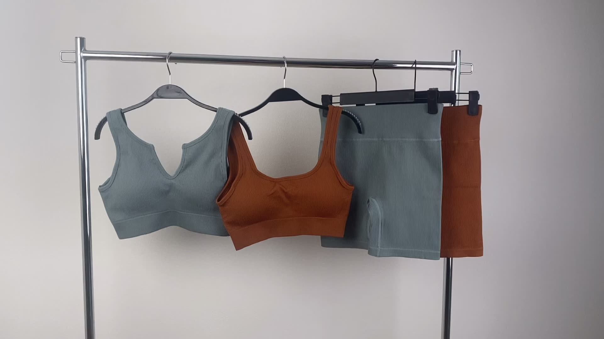 Wholesale Gym Apparel Ribbed Seamless Woman Gym Sets Workout Outfits