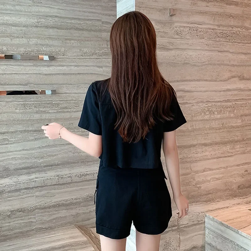 Workwear Style Slim-Fitting and Figure-Shaping 2025 Summer Cross-Border New Short-Sleeve Jacket Wide-Leg Shorts Set for Women