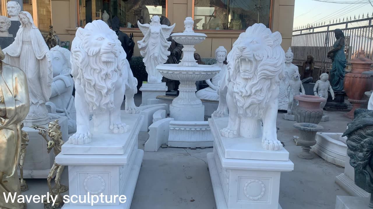 Life Size Gate Garden Standing Stone Lions Statues Large Outdoor